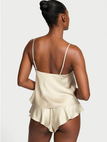 Saténová Súprava Rose Lace-Trim Cami & Flutter Short